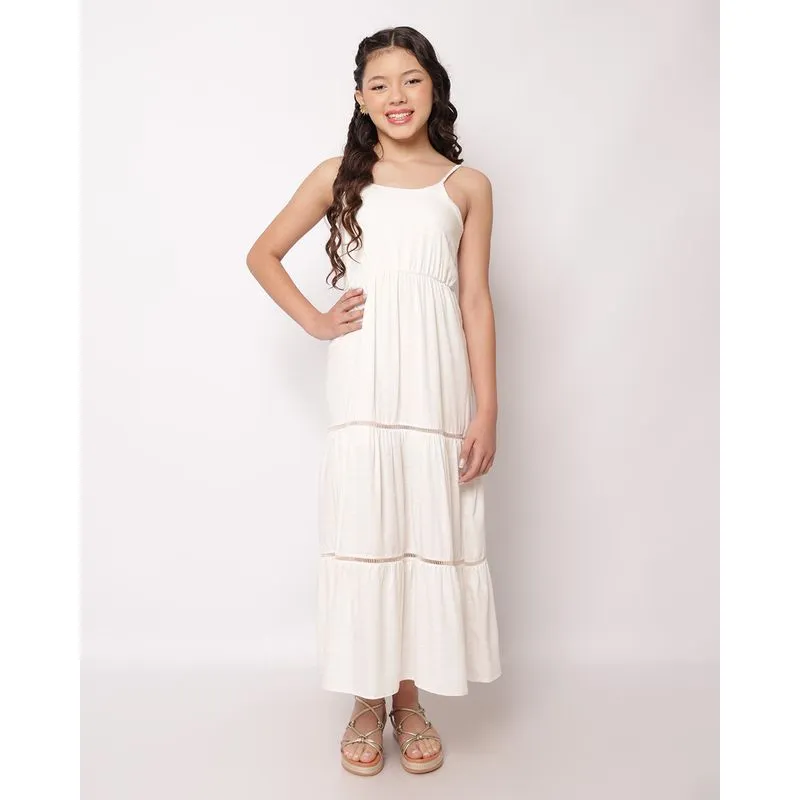 Vestido Juvenil Longo Viscose com Lurex Três Marias Off White 10