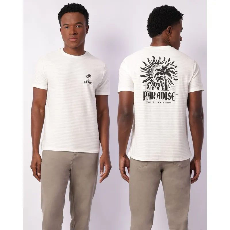Camiseta Masculina Algodão Texturizada com Estampa Off White P