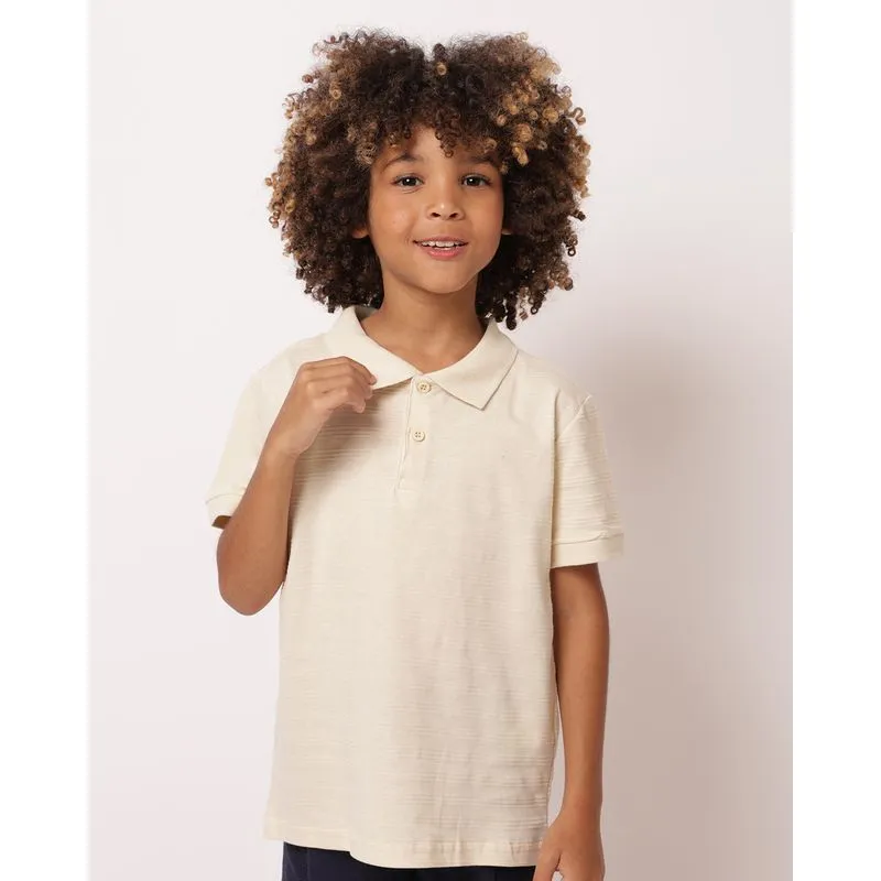 Camisa Polo Infantil Manga Curta Texturizada Bege 10