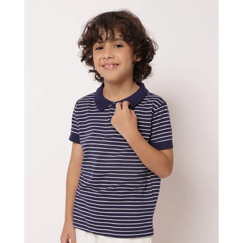 Camisa Polo Infantil Algodão Listrada Marinho 4