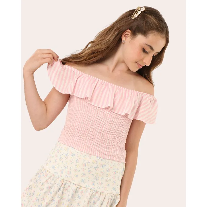 Blusa Juvenil Ciganinha com Lastéx Listrada Rosa 14