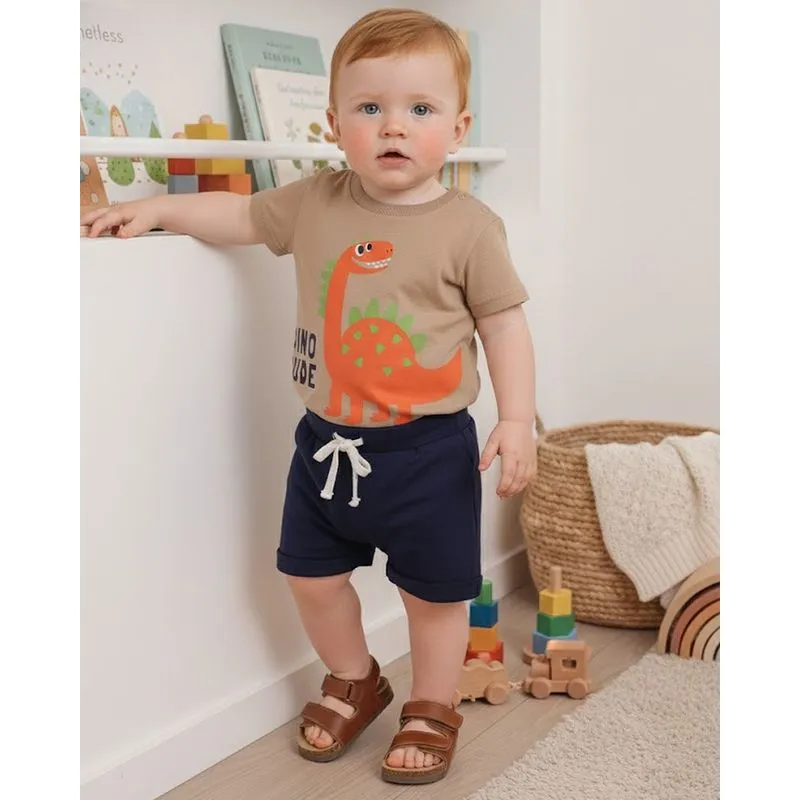 Conjunto Bebê Algodão Estampa Interativa Dinossauro Bege M