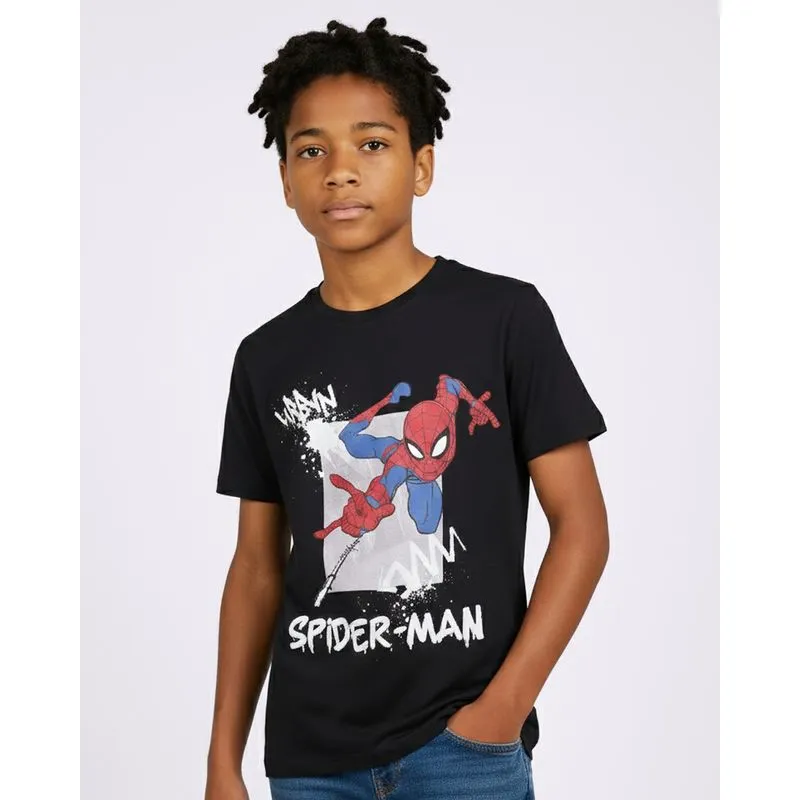 Camiseta Juvenil Algodão Marvel Homem Aranha Preta 16