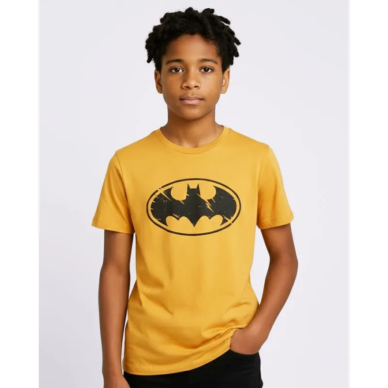 Camiseta Juvenil Algodão Estampa Batman Mostarda 14
