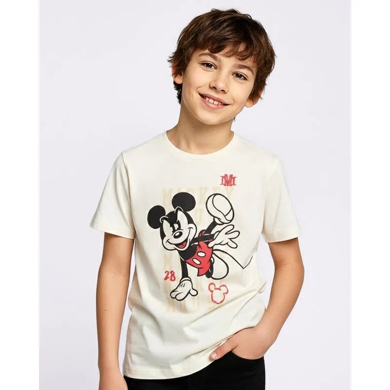 Camiseta Juvenil Algodão Disney Mickey Mouse Bege 12