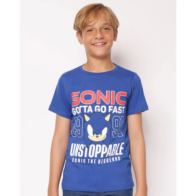 Camiseta Juvenil Algodão Estampa Sonic Azul 18
