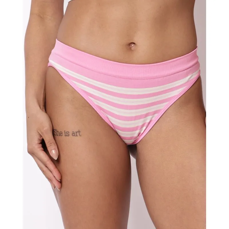 Calcinha Biquini Feminina Sem Costura Listrada Rosa M