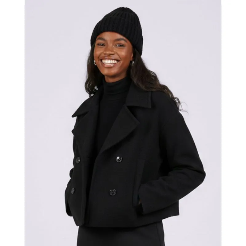 Casaco Feminino Trench Coat com Botões e Bolsos Preto P