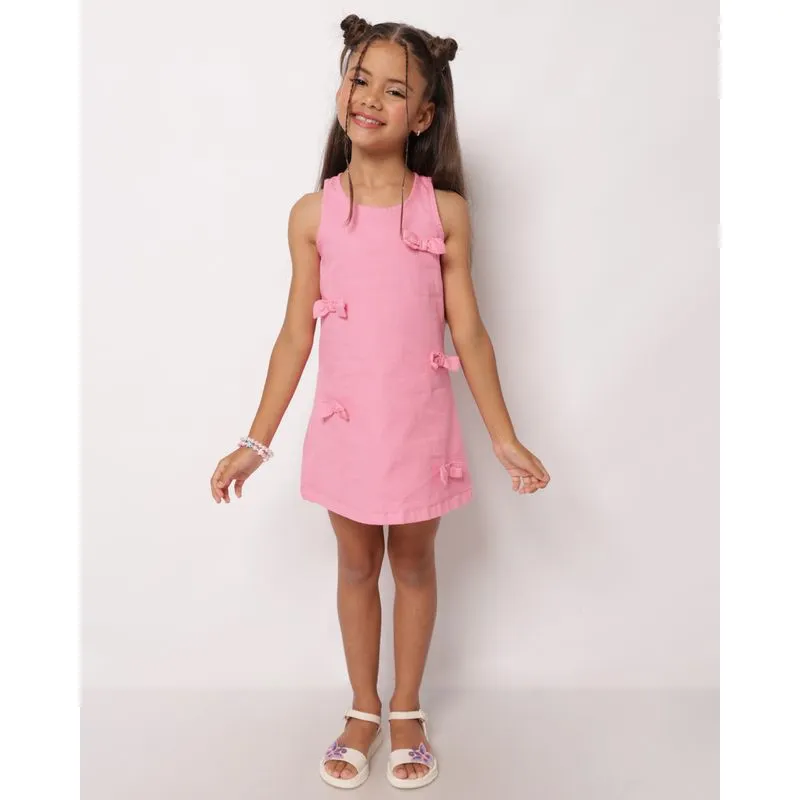 Vestido Infantil Sarja com Aplicação de Laços Rosa 4