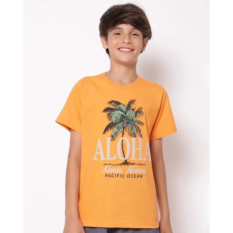 Camiseta Juvenil Algodão com Estampa Tropical Laranja 18