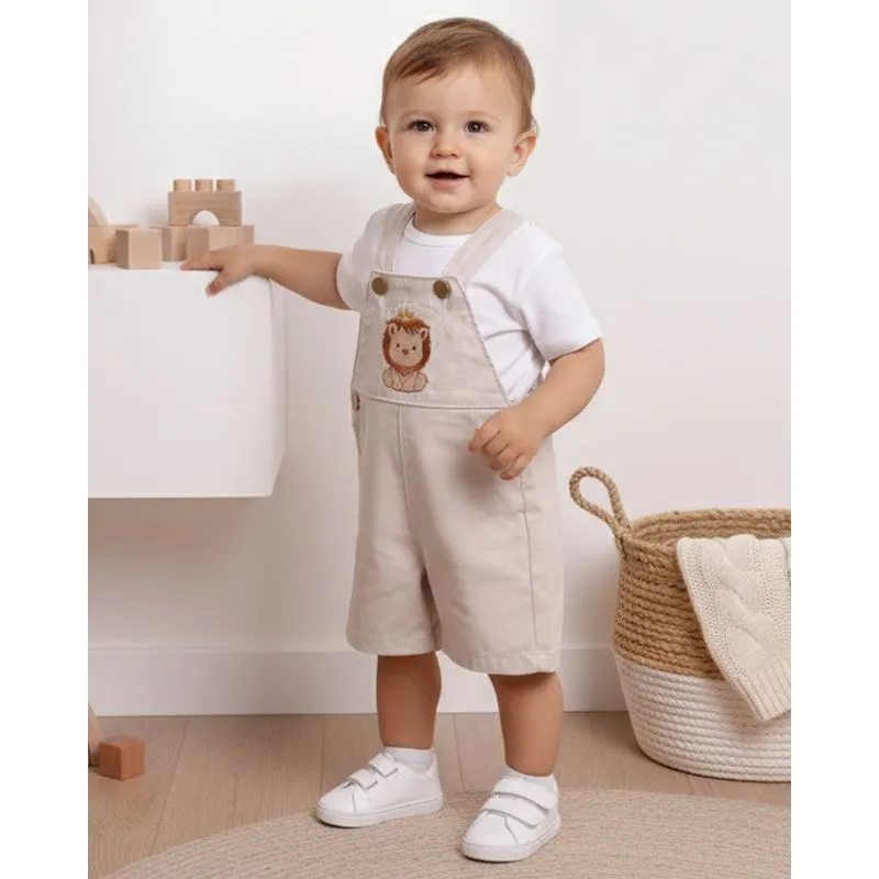 Jardineira Bebê Sarja com Bordado de Leão Bege M