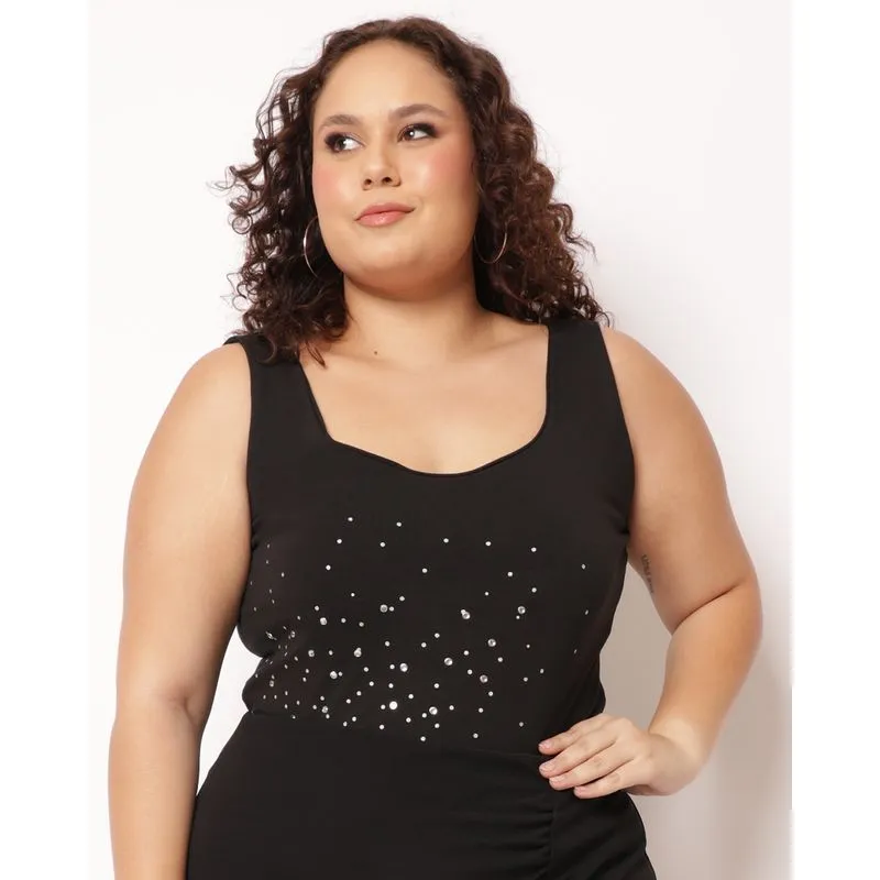 Regata Plus Size Feminina com Strass Preto G1