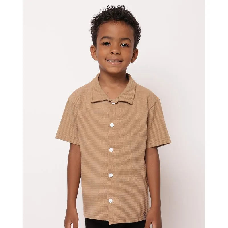 Camisa Infantil Algodão Texturizado com Botões Bege 8