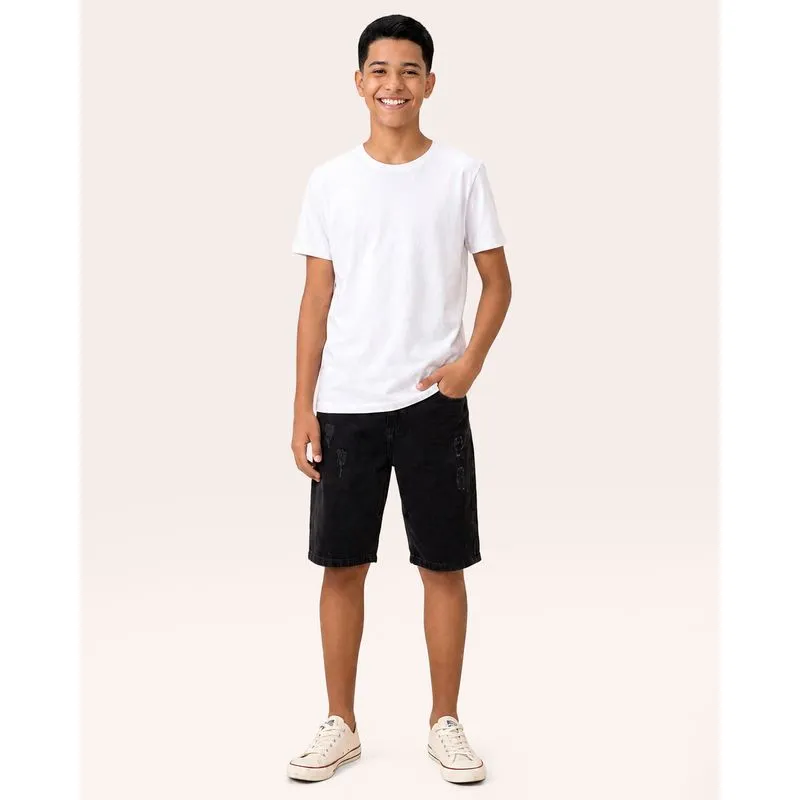 Bermuda Jeans Juvenil Reta Destroyed Preta 18
