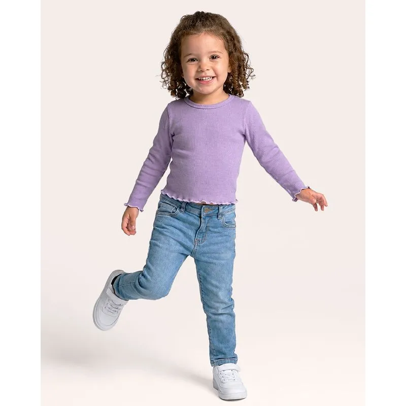 Blusa Bebê Manga Longa Canelada Frufru Lilás 3
