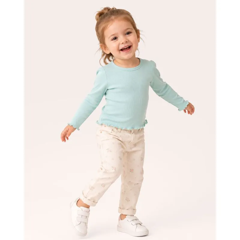 Blusa Bebê Manga Longa Canelada Frufru Verde 3