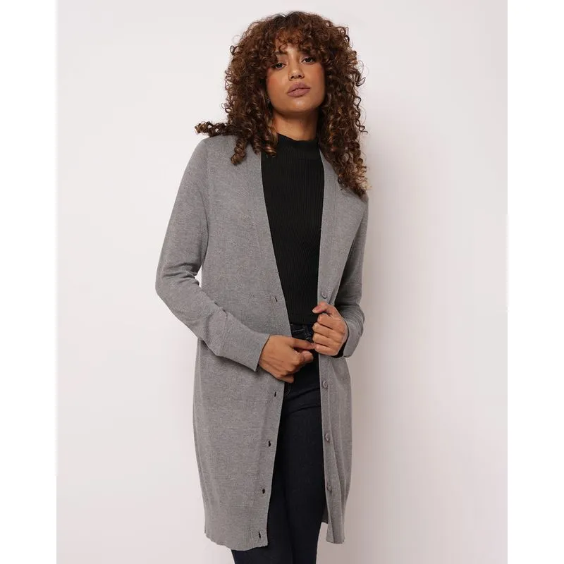 Cardigan Feminino Alongado com Botões Cinza G