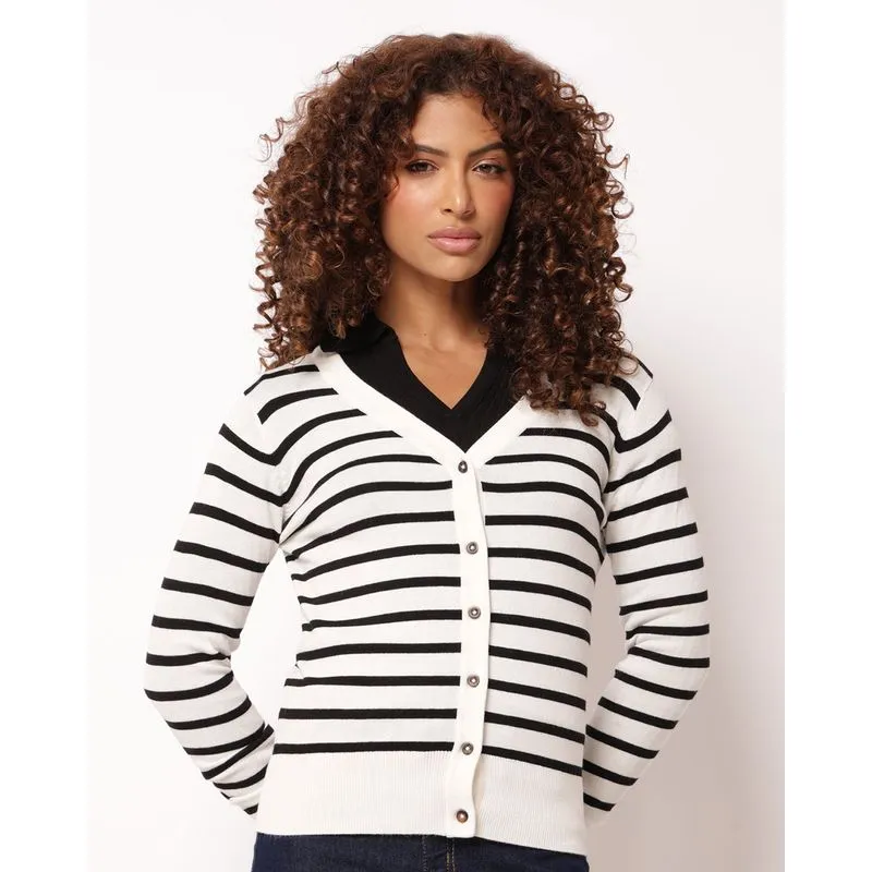 Cardigan Feminino Tricô Listrado Off White GG