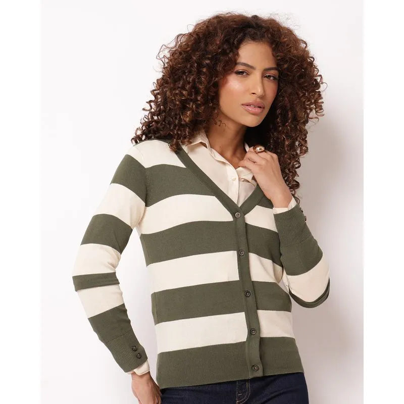 Cardigan Feminino Tricô Listrado Verde G
