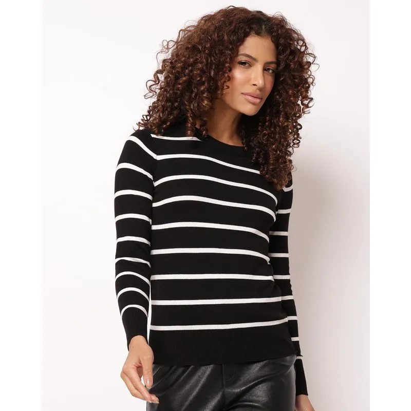 Suéter Feminino Tricô Listrado Preto M