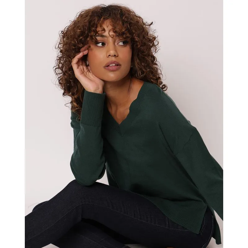 Suéter Feminino Tricô Donatta Decote V Verde G