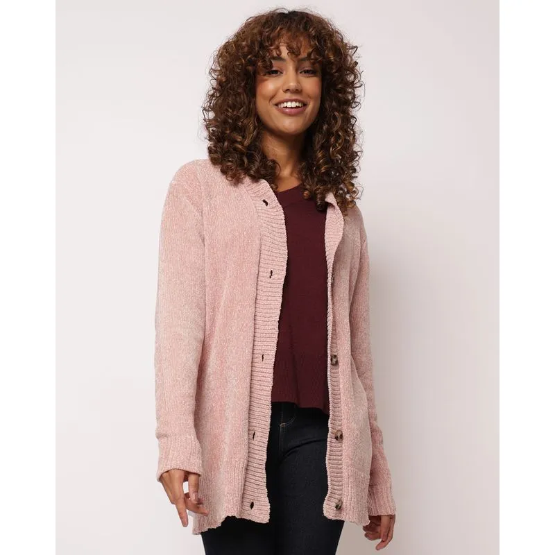 Cardigan Feminino Chenille com Botões Rosa P