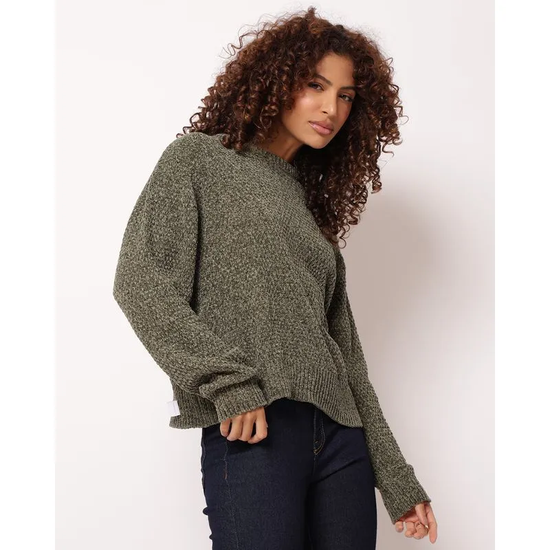 Suéter Feminino Tricô Chenille Verde GG