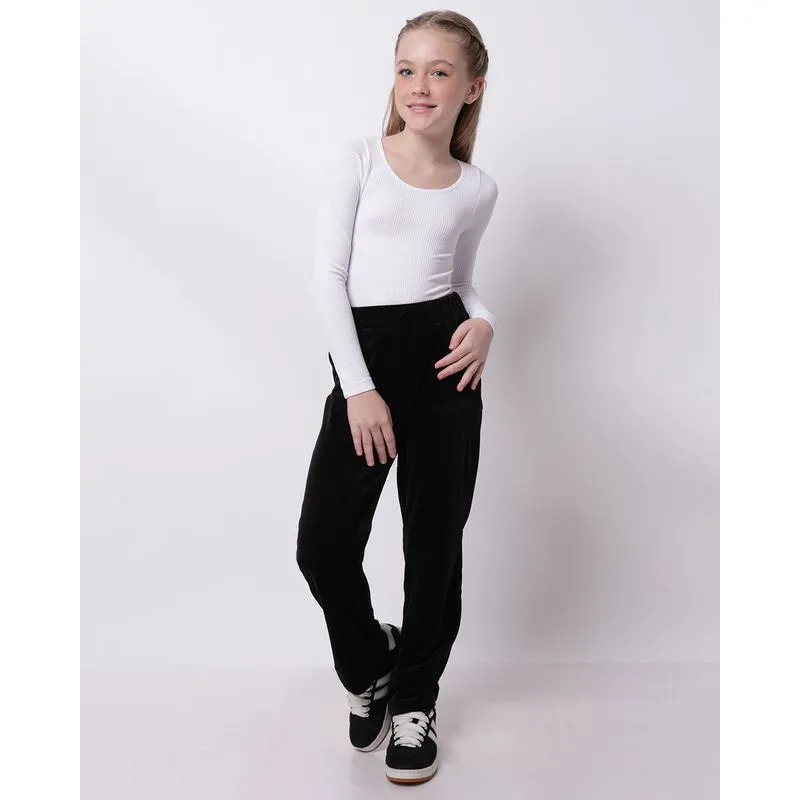 Calça Moletom Juvenil Cotelê Reta Preta 16