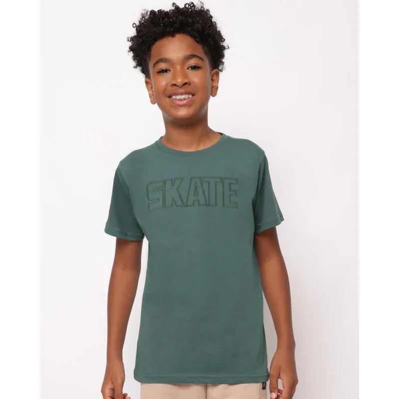 Camiseta Juvenil Algodão Bordado Skate Manga Curta Verde 14