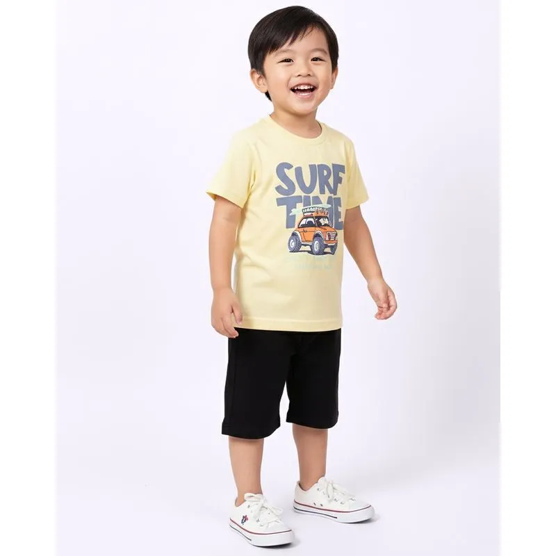 Camiseta Bebê Algodão com Estampa Surf Manga Curta Amarela 1