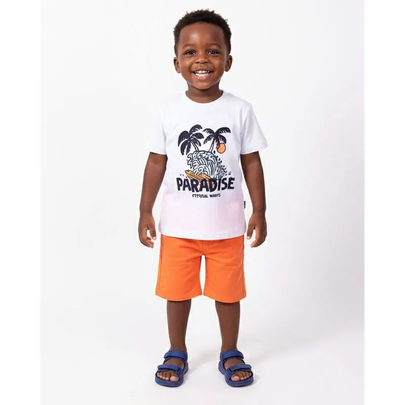 Camiseta Bebê Algodão Estampa Tropical com Textura Branca 2