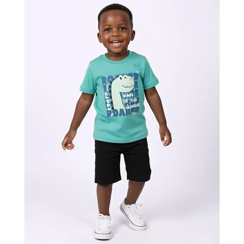Camiseta Bebê Algodão com Estampa Dinossauro Manga Curta Verde 3