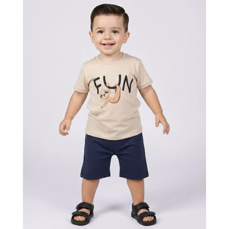 Camiseta Bebê Algodão Estampa Texturizada Bicho Preguiça Bege 2