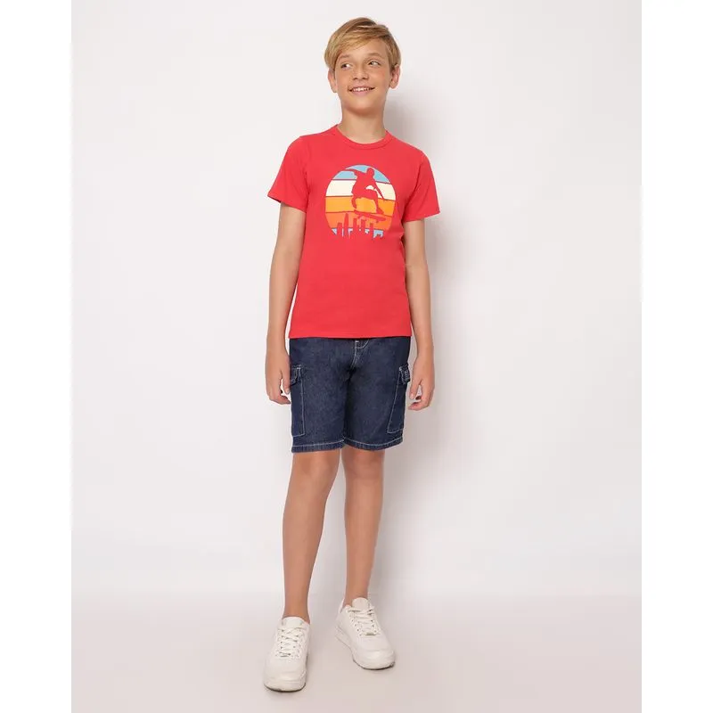 Bermuda Jeans Juvenil Cargo Azul 12