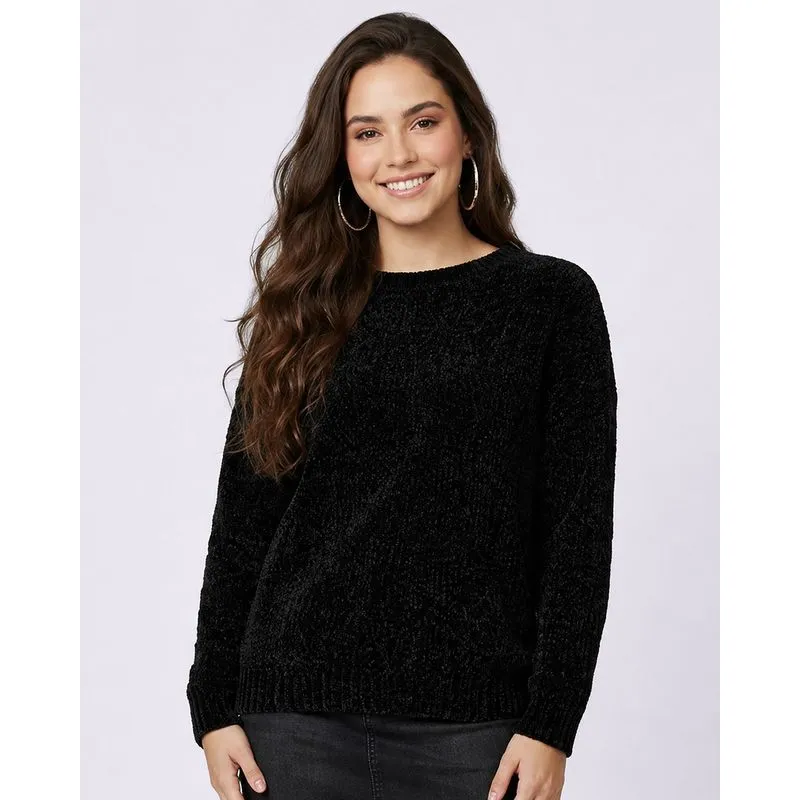 Suéter Feminino Tricô Chenille Preto G