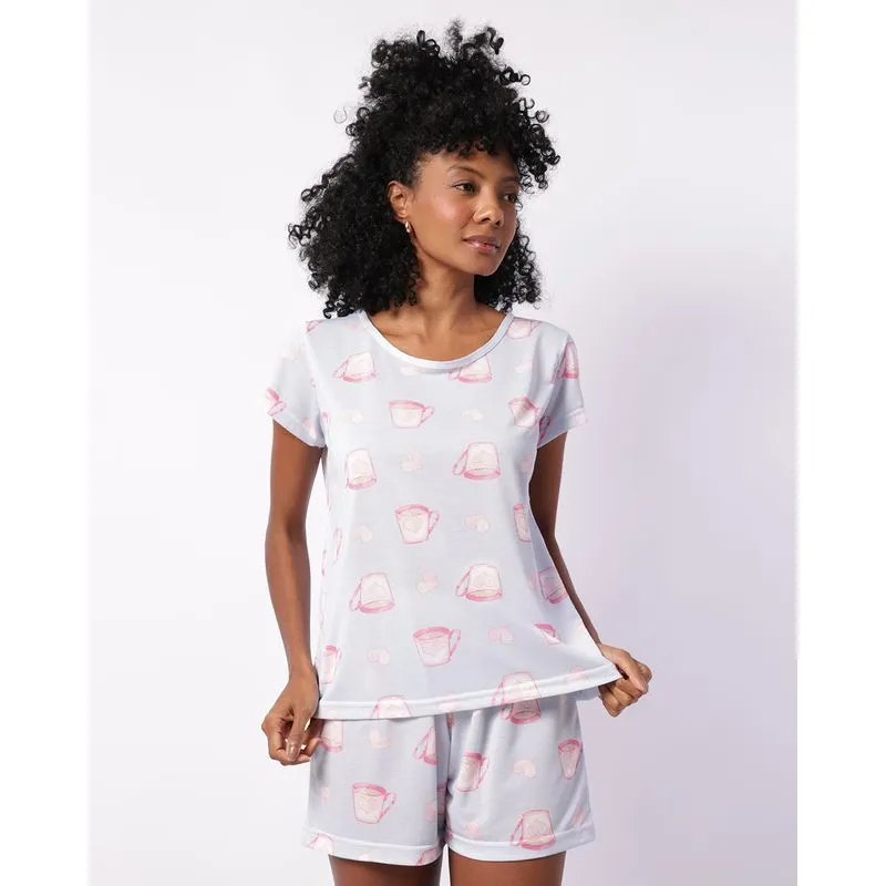 Pijama Feminino Curto Estampado Azul M