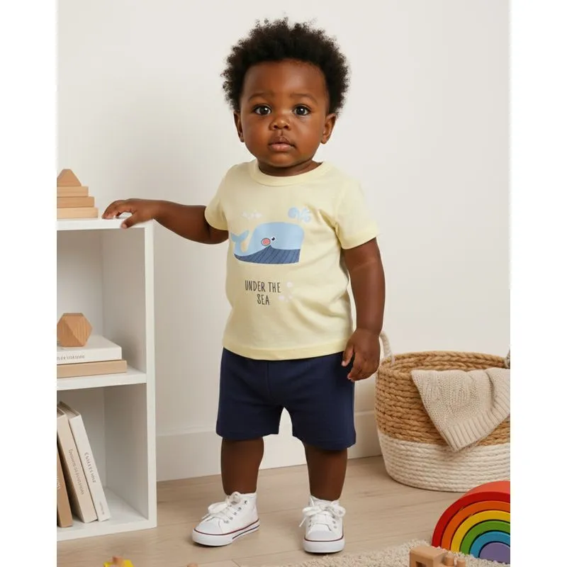 Conjunto Bebê Algodão Estampa Baleia Amarelo P