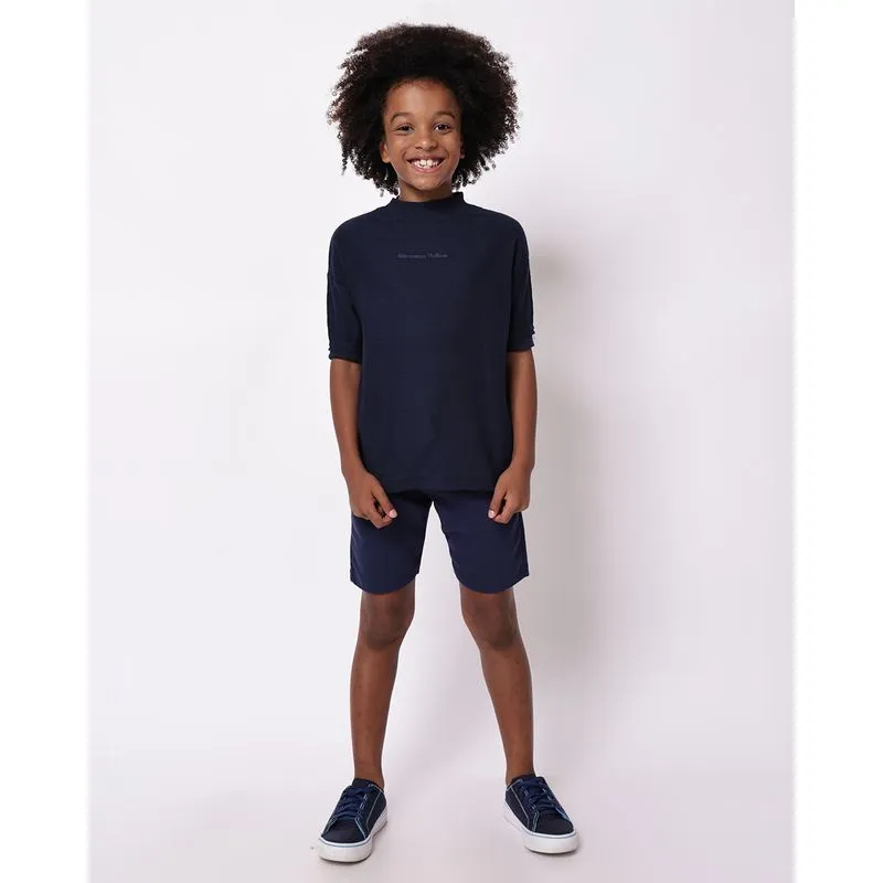 Bermuda Infantil Texturizada com Bolsos Marinho 4