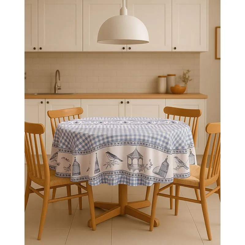Toalha De Mesa Redonda Raner 140cm Estampada Xadrez Azul UN