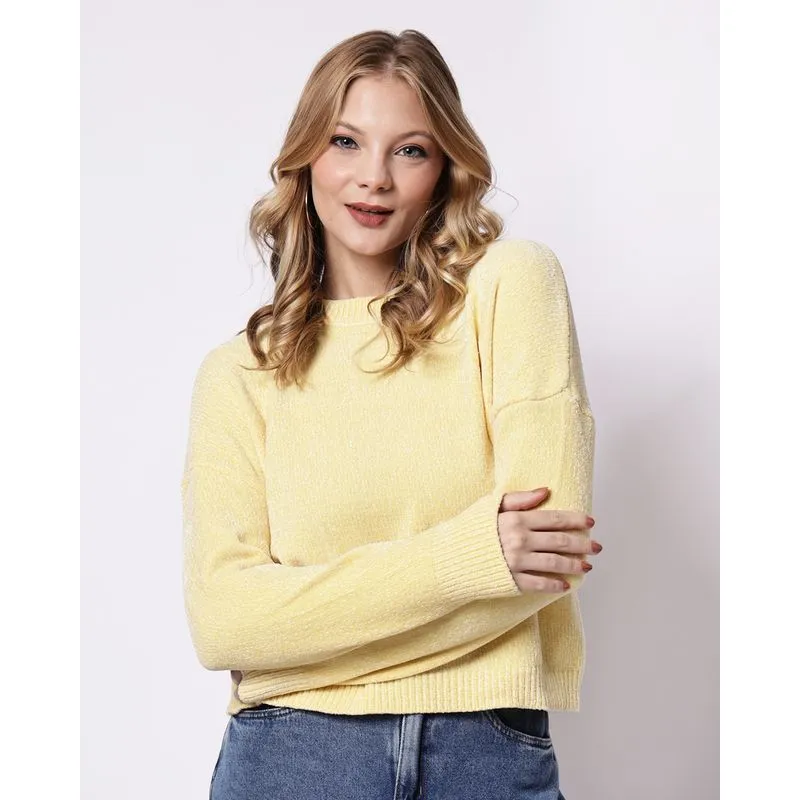 Suéter Feminino Tricô Chenile Amarelo P