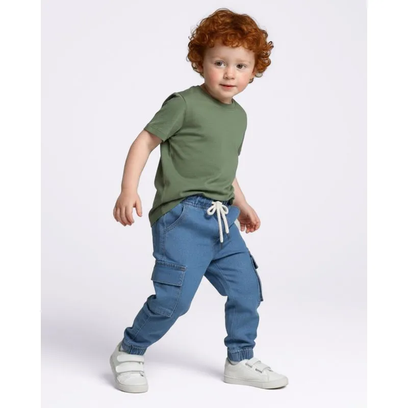 Calça Bebê Jeans Cargo com Cordão Azul 2
