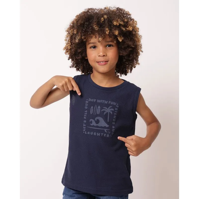 Regata Infantil Algodão Texturizada Estampa Tropical Marinho 16