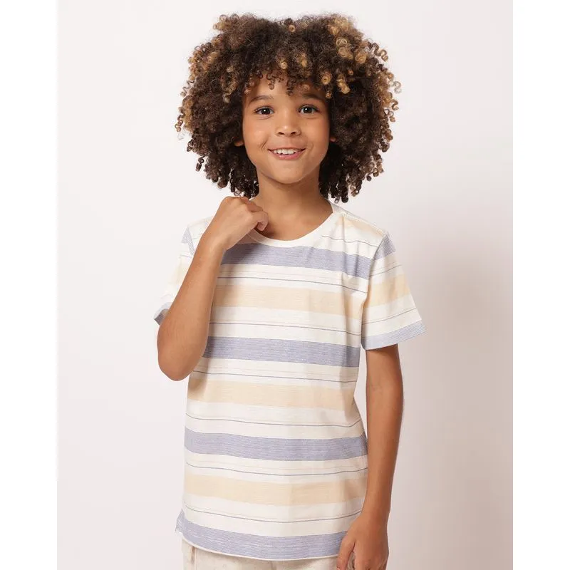 Camiseta Infantil Algodão Manga Curta Listrada Off White 16