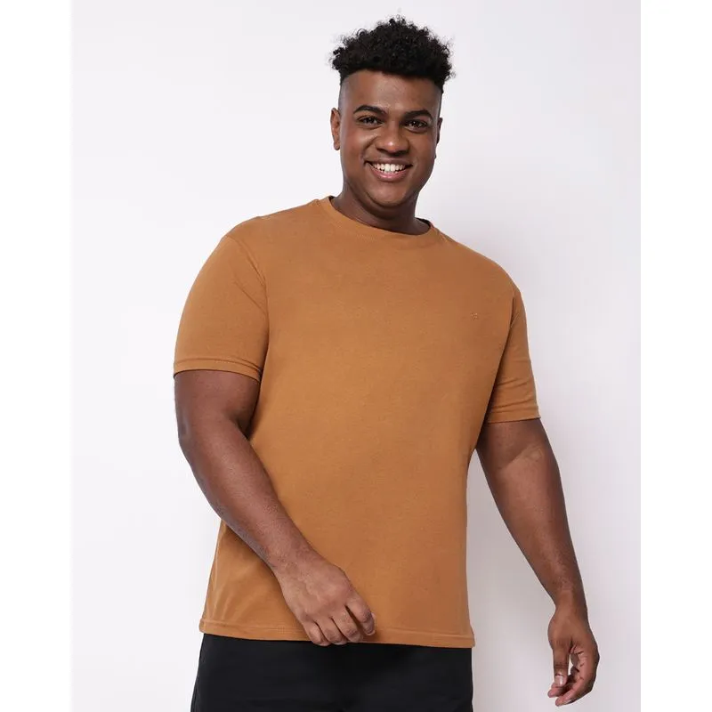 Camiseta Plus Size Masculina Algodão Manga Curta Marrom G3