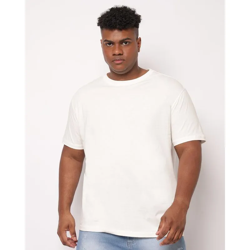 Camiseta Plus Size Masculina Algodão Básica Manga Curta Off White G4