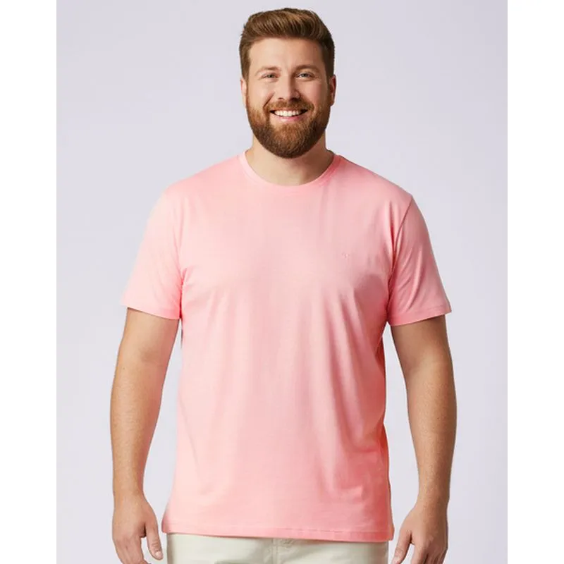 Camiseta Plus Size Masculina Algodão Básica Manga Curta Rosa G2