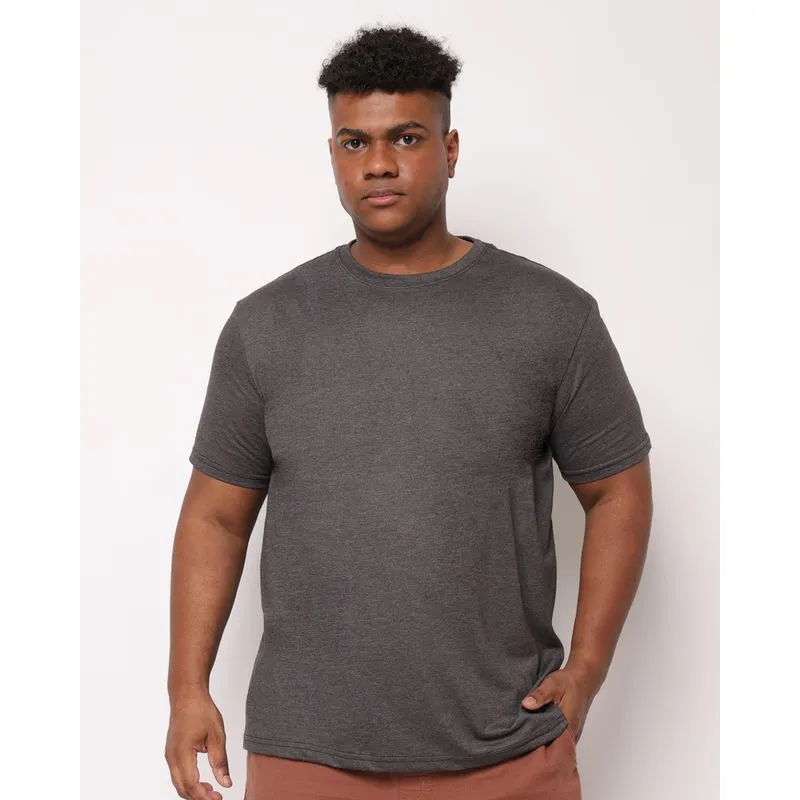 Camiseta Plus Size Masculina Básica Manga Curta Cinza G1