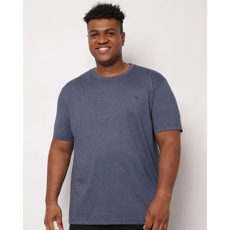 Camiseta Plus Size Masculina Básica Manga Curta Mesclada Azul G4