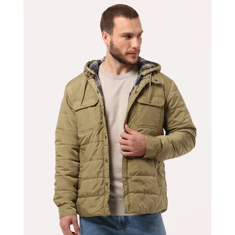 Jaqueta Masculino Puffer com Capuz Verde G