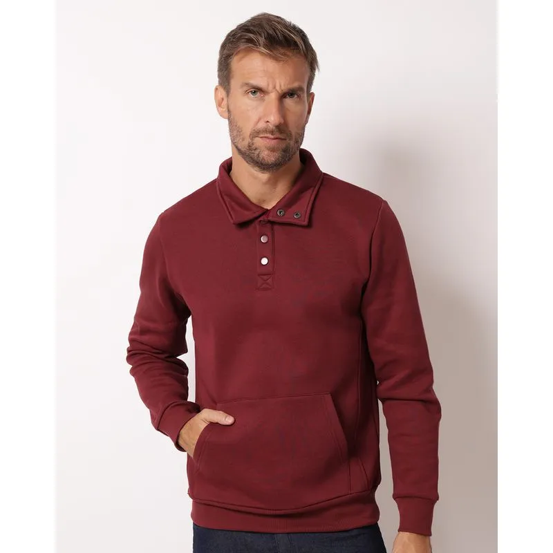 Blusão Moletom Masculino Gola Alta com Botões Vinho P